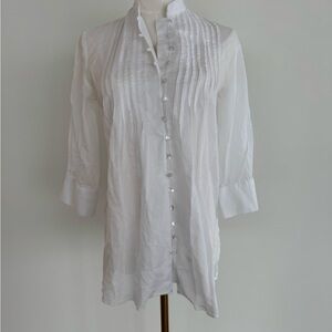 Kenzie White Cotton Sheer Button-Front Cover-Up Shirt – Size 4